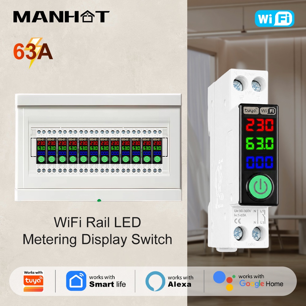 Energy Monitor Meter - Interruttore WiFi Manhot con Display LED,
